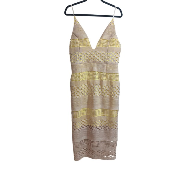 ASOS Dresses & Skirts - ASOS Tall Lattice Crochet Midi Dress Womens 12 Yellow Beige V-Neck NWT Summer